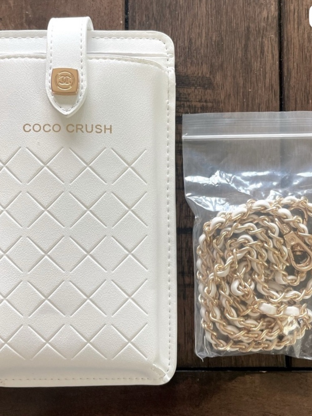 White Quilted Phone Crossbody with Gold Chain